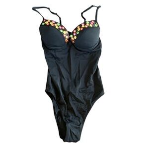 CALZEDONIA Black Balconette with Multicolored Sequins One Piece Swimsuit